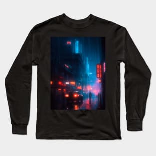 Rainy Neon City Nightlife Long Sleeve T-Shirt